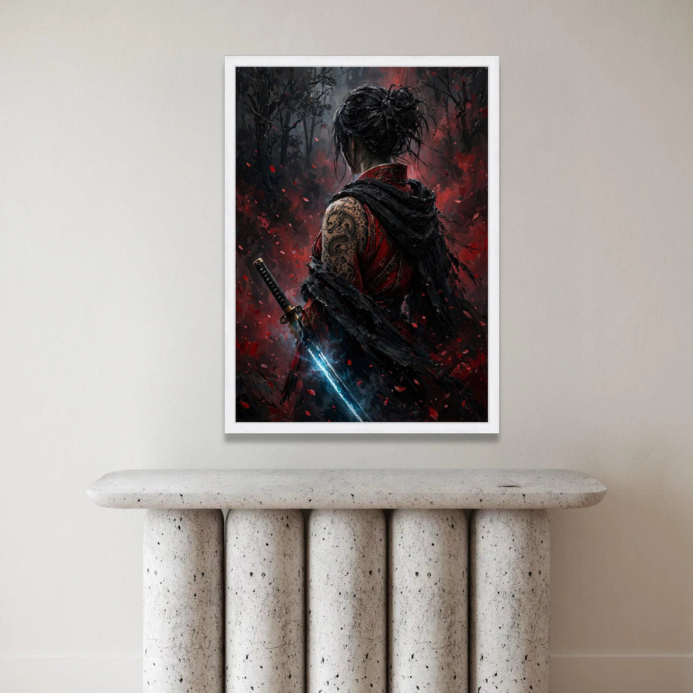 Mystical Samurai Woman Canvas, Dragon Tattoo Art, Katana Sword Illustration, Dark Fantasy Wall Art, Asian Warrior Canvas Canvas Print Art