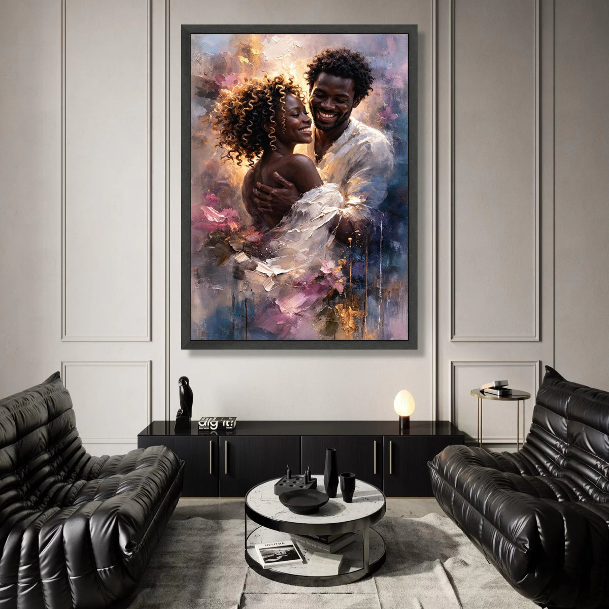 Romantic Embrace Canvas, Loving Couple Wall Art, Intimate Portrait Canvas, Warm Glow Home Decoration, Modern Relationship Canvas Print Art