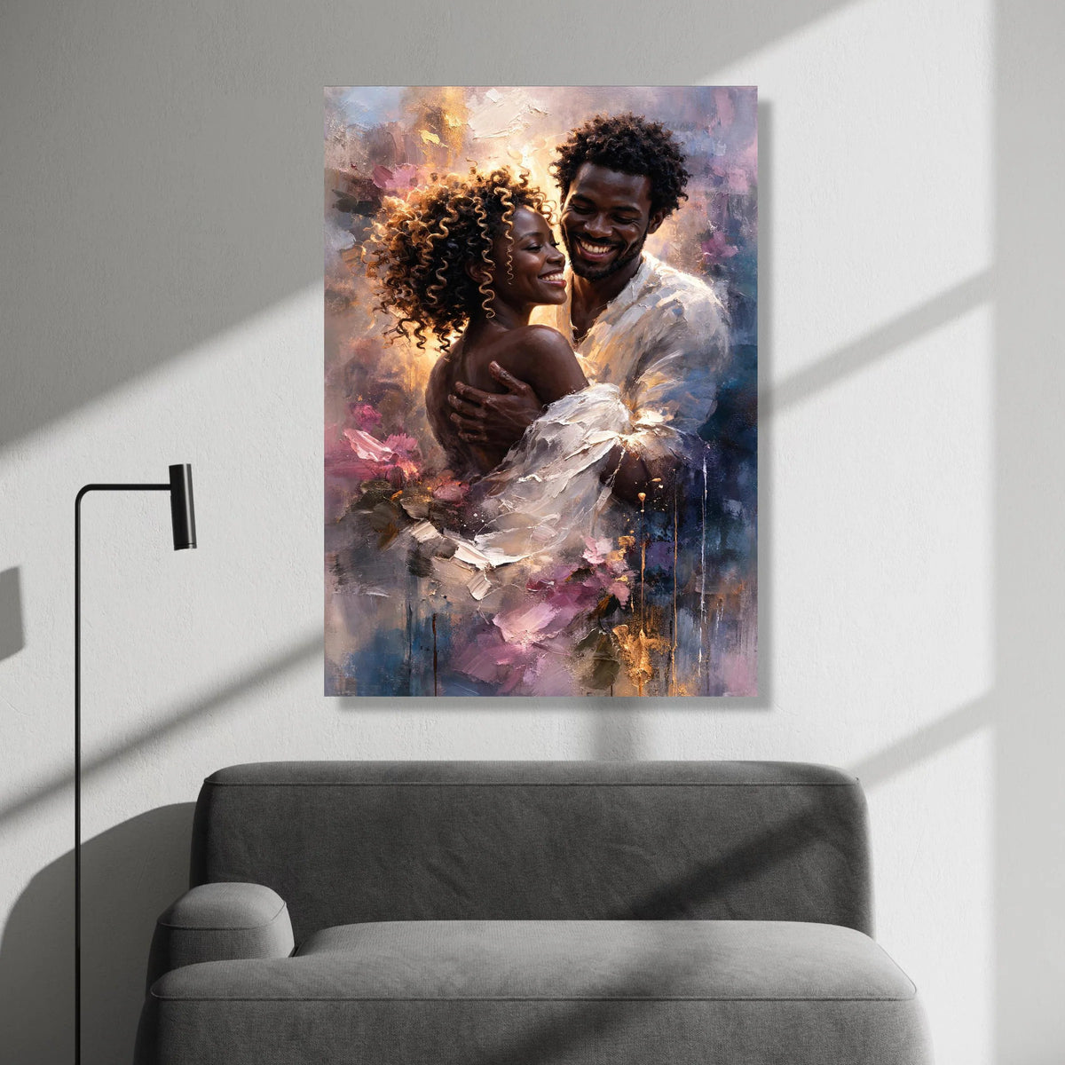 Romantic Embrace Canvas, Loving Couple Wall Art, Intimate Portrait Canvas, Warm Glow Home Decoration, Modern Relationship Canvas Print Art