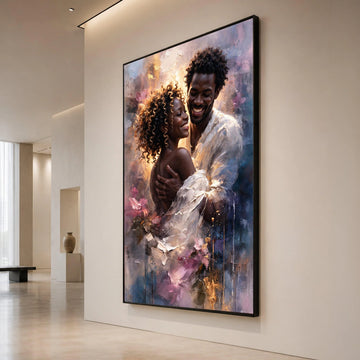 Romantic Embrace Canvas, Loving Couple Wall Art, Intimate Portrait Canvas, Warm Glow Home Decoration, Modern Relationship Canvas Print Art