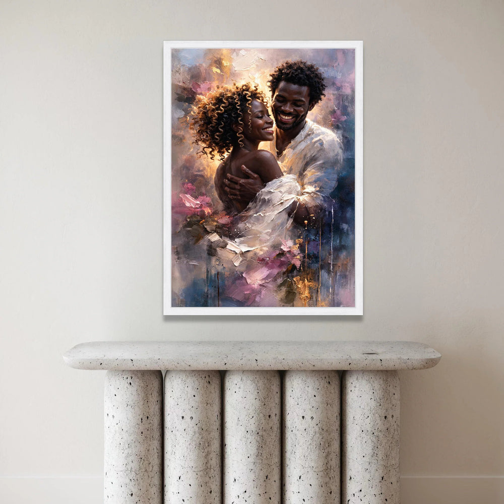 Romantic Embrace Canvas, Loving Couple Wall Art, Intimate Portrait Canvas, Warm Glow Home Decoration, Modern Relationship Canvas Print Art