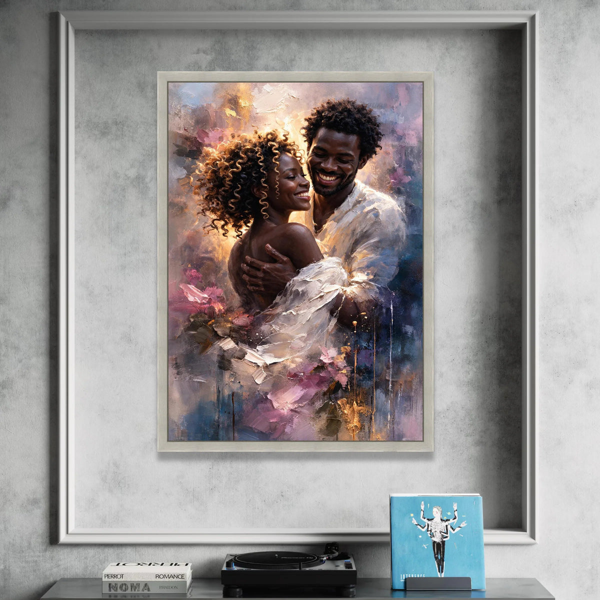 Romantic Embrace Canvas, Loving Couple Wall Art, Intimate Portrait Canvas, Warm Glow Home Decoration, Modern Relationship Canvas Print Art