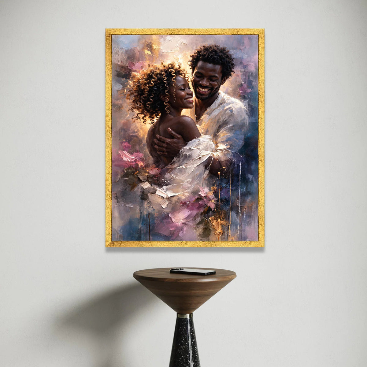 Romantic Embrace Canvas, Loving Couple Wall Art, Intimate Portrait Canvas, Warm Glow Home Decoration, Modern Relationship Canvas Print Art