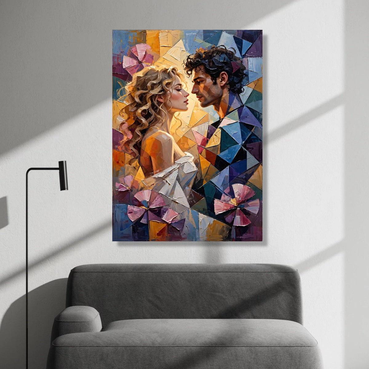 Romantic Couple Portrait Canvas, Abstract Love Wall Art, Modern Figurative Canvas, Intimate Home Decoration, Ready to Hang Canvas Print Art