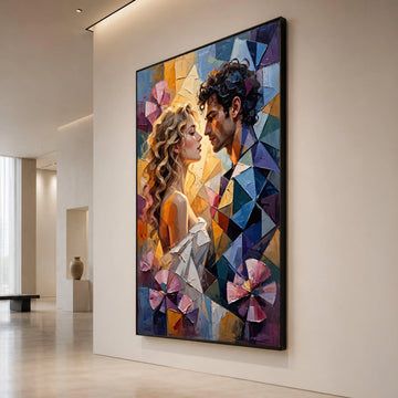 Romantic Couple Portrait Canvas, Abstract Love Wall Art, Modern Figurative Canvas, Intimate Home Decoration, Ready to Hang Canvas Print Art