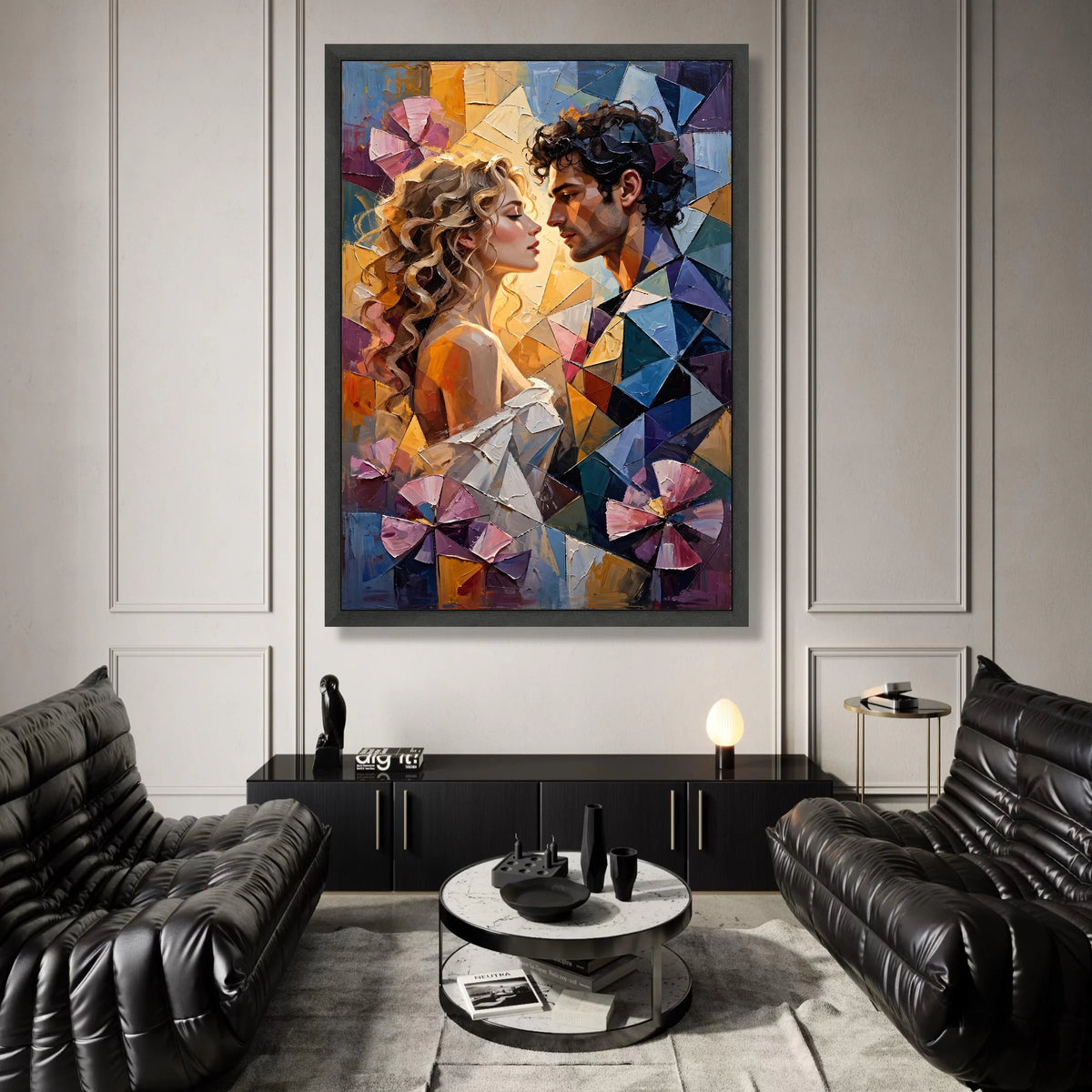Romantic Couple Portrait Canvas, Abstract Love Wall Art, Modern Figurative Canvas, Intimate Home Decoration, Ready to Hang Canvas Print Art