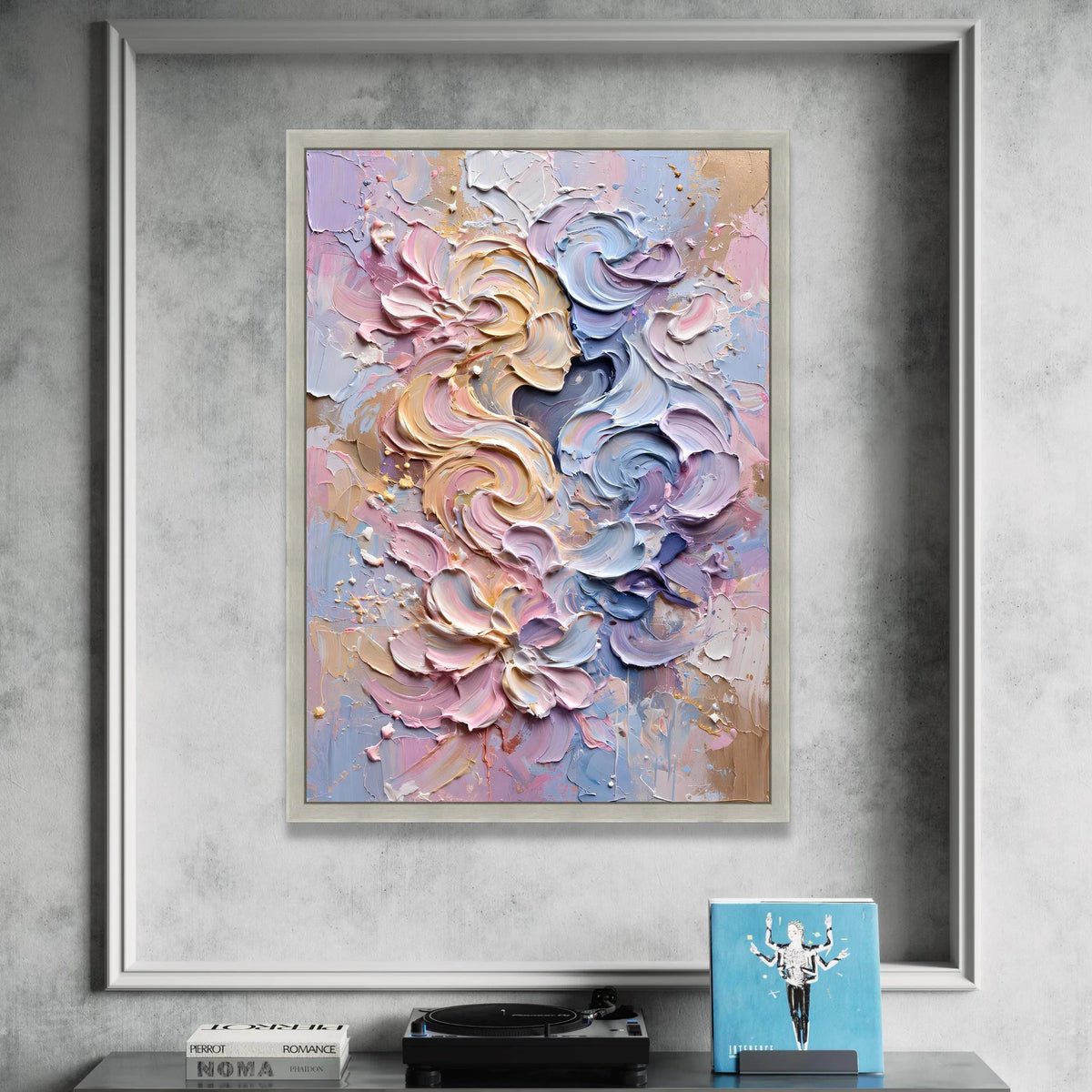 Abstract Floral Swirl Canvas Wall Art, Pastel Color Palette, Modern Home Decoration, Soft Pink and Blue Artwork, Elegant Canvas Print Art