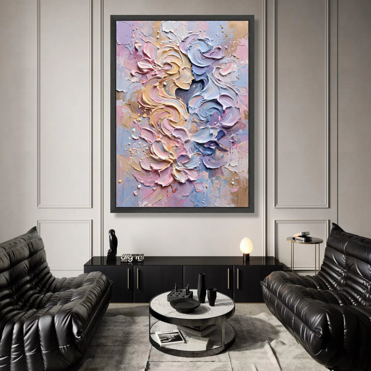 Abstract Floral Swirl Canvas Wall Art, Pastel Color Palette, Modern Home Decoration, Soft Pink and Blue Artwork, Elegant Canvas Print Art