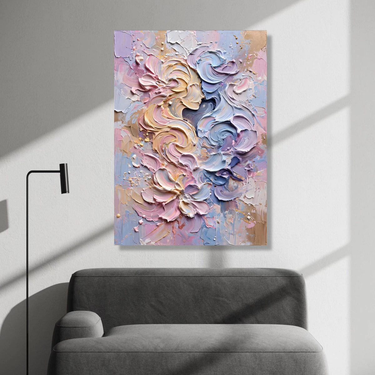 Abstract Floral Swirl Canvas Wall Art, Pastel Color Palette, Modern Home Decoration, Soft Pink and Blue Artwork, Elegant Canvas Print Art