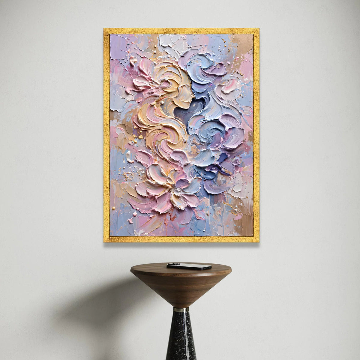 Abstract Floral Swirl Canvas Wall Art, Pastel Color Palette, Modern Home Decoration, Soft Pink and Blue Artwork, Elegant Canvas Print Art