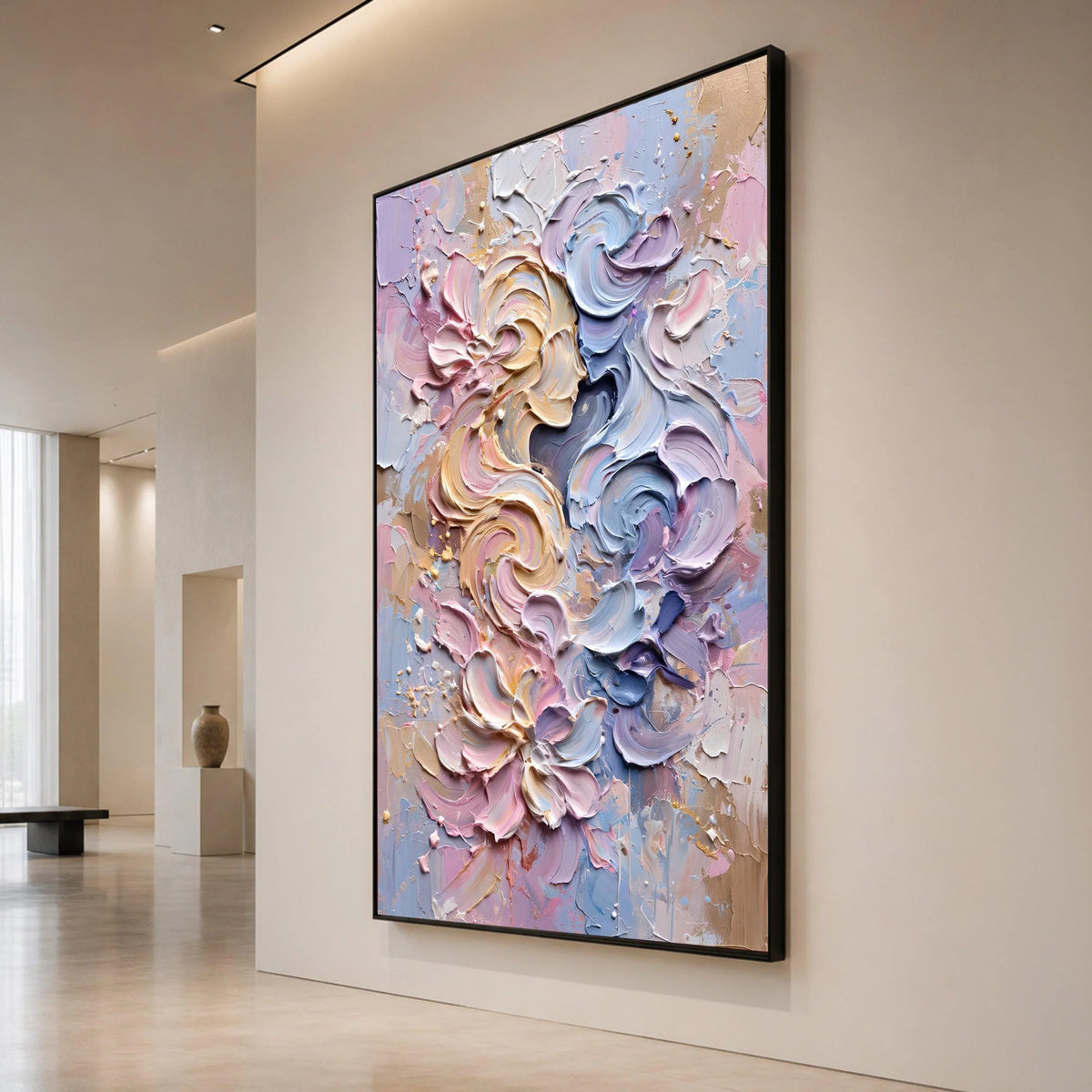 Abstract Floral Swirl Canvas Wall Art, Pastel Color Palette, Modern Home Decoration, Soft Pink and Blue Artwork, Elegant Canvas Print Art