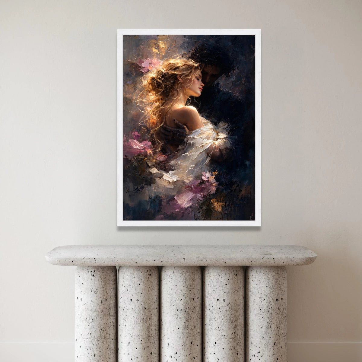 Romantic Embrace Canvas Wall Art, Tender Couple Painting, Intimate Love Scene, Elegant Home Decor, Sentimental Artistic Canvas Print Art