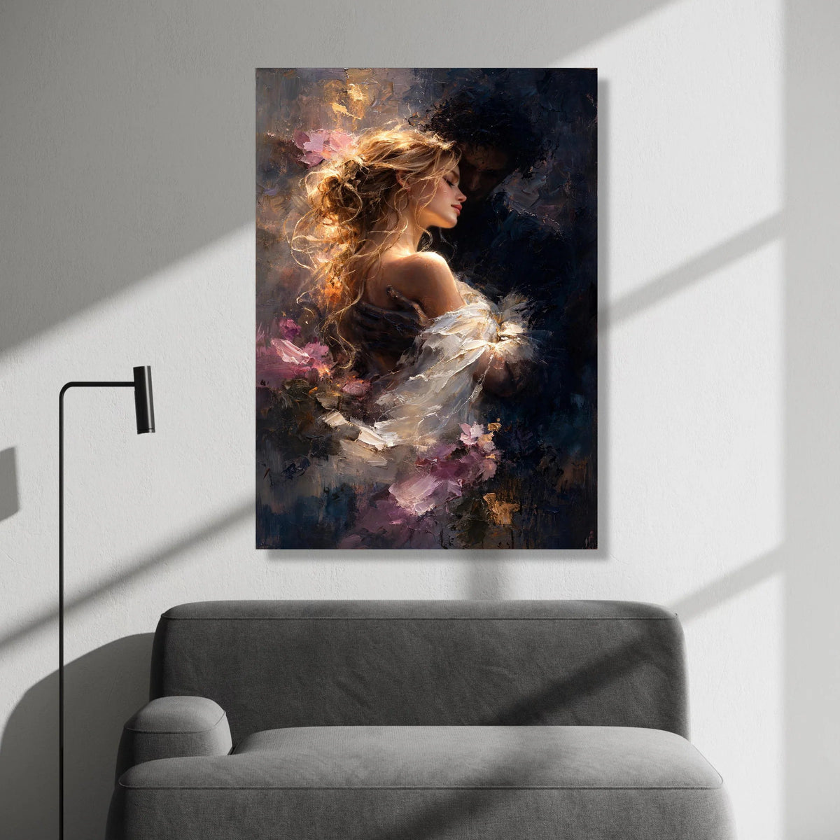 Romantic Embrace Canvas Wall Art, Tender Couple Painting, Intimate Love Scene, Elegant Home Decor, Sentimental Artistic Canvas Print Art