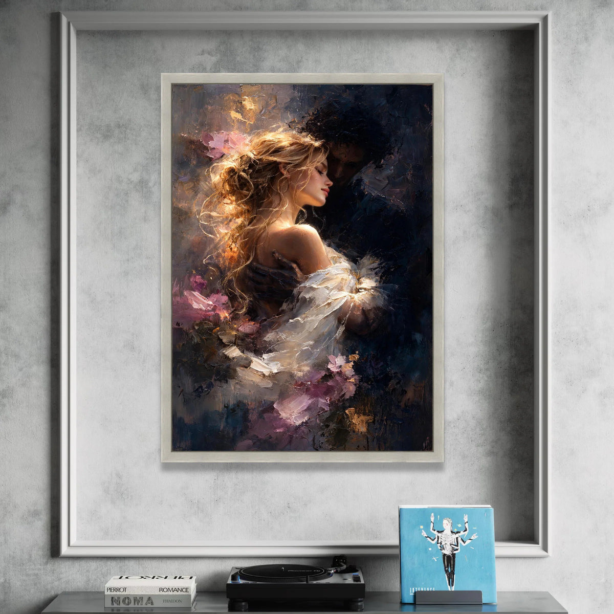 Romantic Embrace Canvas Wall Art, Tender Couple Painting, Intimate Love Scene, Elegant Home Decor, Sentimental Artistic Canvas Print Art