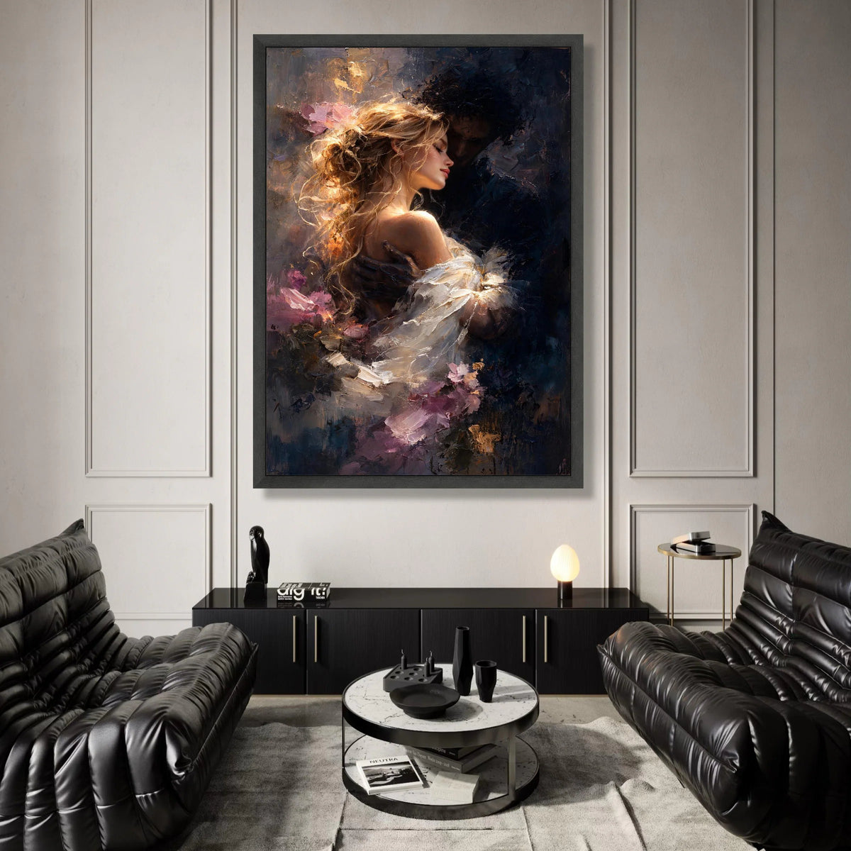 Romantic Embrace Canvas Wall Art, Tender Couple Painting, Intimate Love Scene, Elegant Home Decor, Sentimental Artistic Canvas Print Art