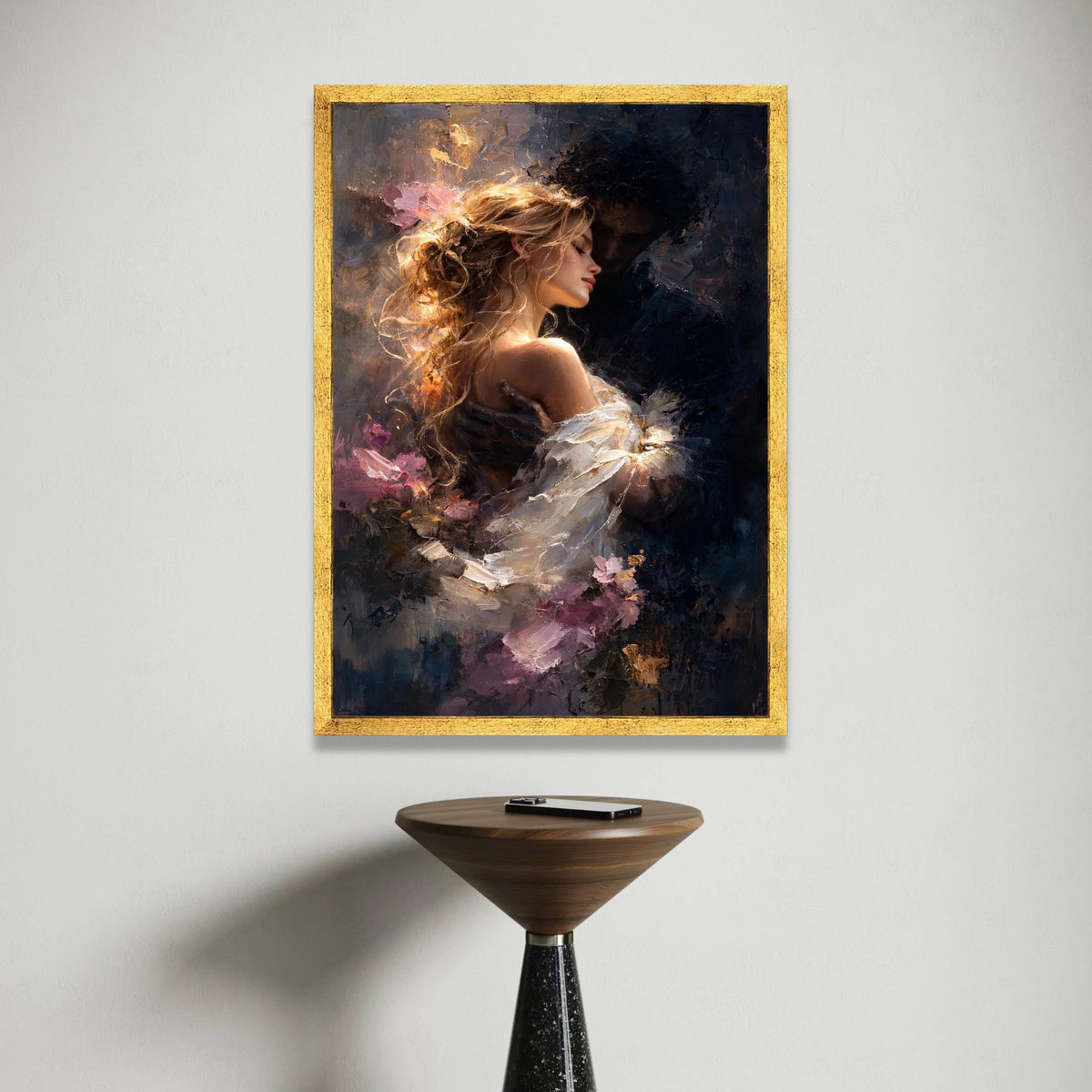Romantic Embrace Canvas Wall Art, Tender Couple Painting, Intimate Love Scene, Elegant Home Decor, Sentimental Artistic Canvas Print Art