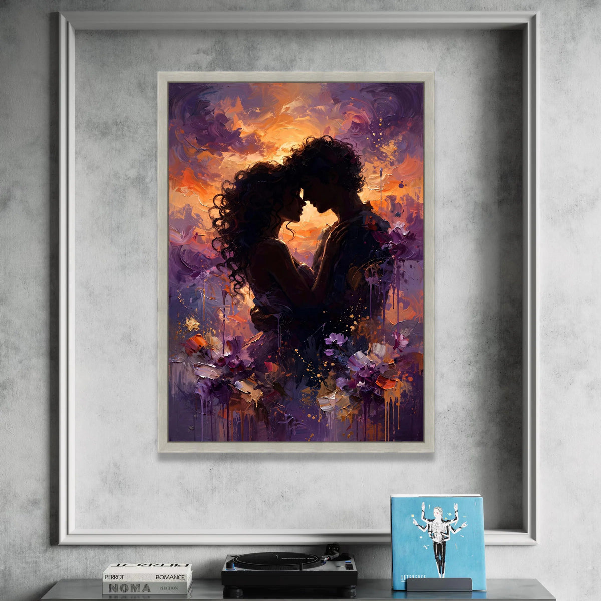 Romantic Couple Silhouette Canvas, Intimate Embrace Wall Art, Sunset Glow Painting, Love Home Decor, Passionate Moment Canvas Print Art