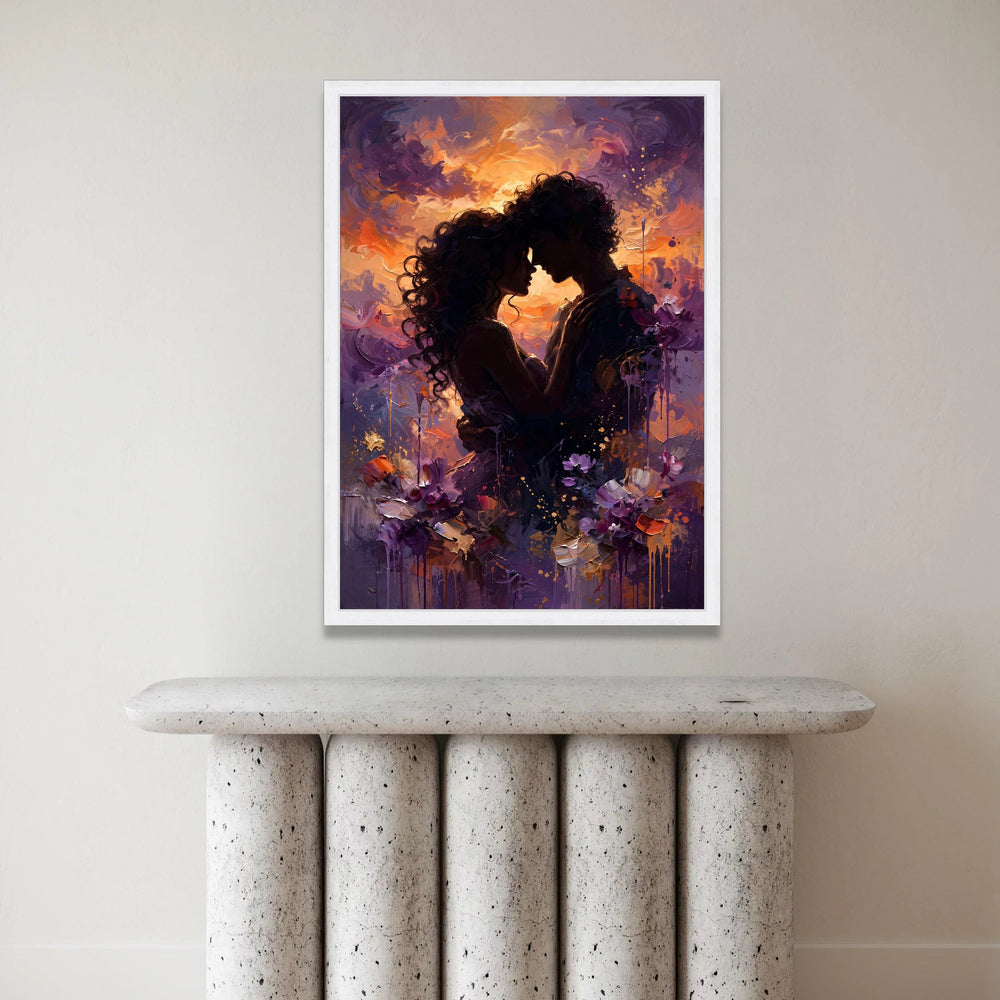 Romantic Couple Silhouette Canvas, Intimate Embrace Wall Art, Sunset Glow Painting, Love Home Decor, Passionate Moment Canvas Print Art