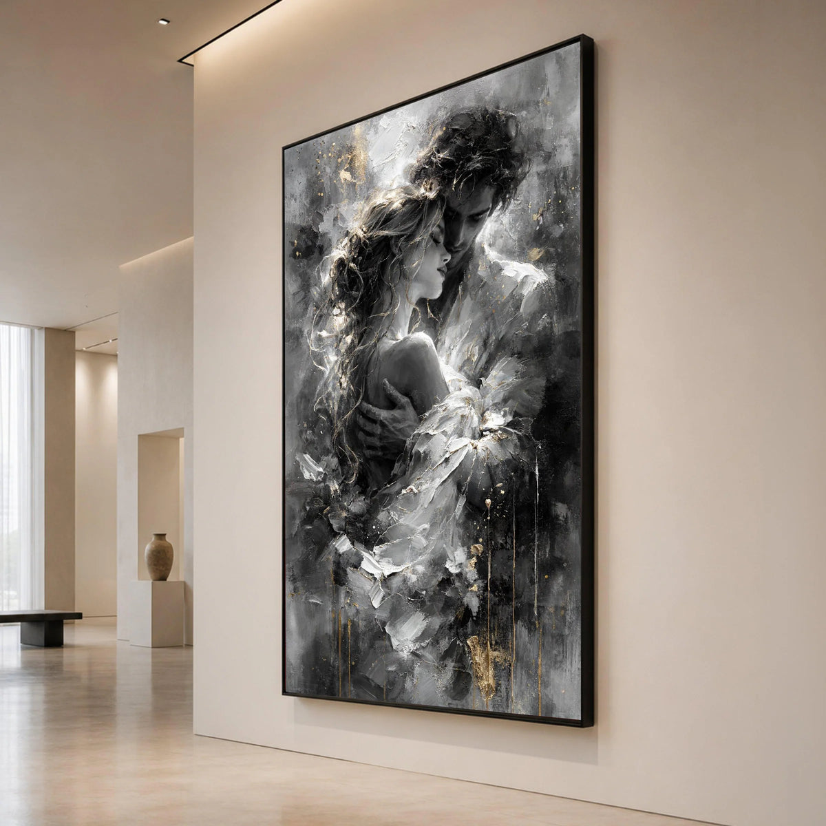 Romantic Embrace Canvas, Couple Love Wall Art, Intimate Portrait Canvas, Monochrome Home Decoration, Modern Romantic Canvas Canvas Print Art