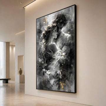 Romantic Embrace Canvas, Couple Love Wall Art, Intimate Portrait Canvas, Monochrome Home Decoration, Modern Romantic Canvas Canvas Print Art