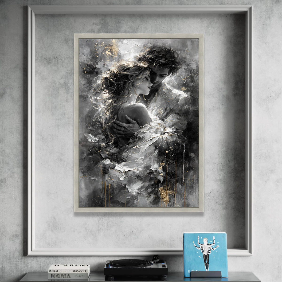 Romantic Embrace Canvas, Couple Love Wall Art, Intimate Portrait Canvas, Monochrome Home Decoration, Modern Romantic Canvas Canvas Print Art