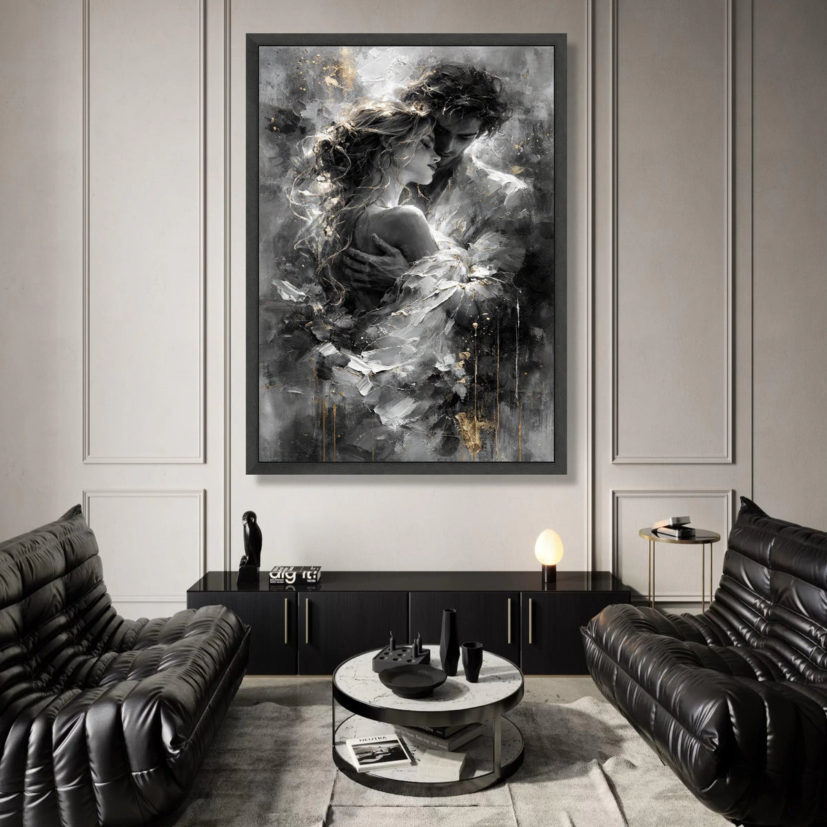 Romantic Embrace Canvas, Couple Love Wall Art, Intimate Portrait Canvas, Monochrome Home Decoration, Modern Romantic Canvas Canvas Print Art