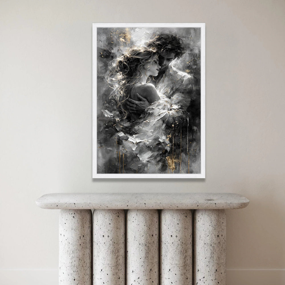 Romantic Embrace Canvas, Couple Love Wall Art, Intimate Portrait Canvas, Monochrome Home Decoration, Modern Romantic Canvas Canvas Print Art
