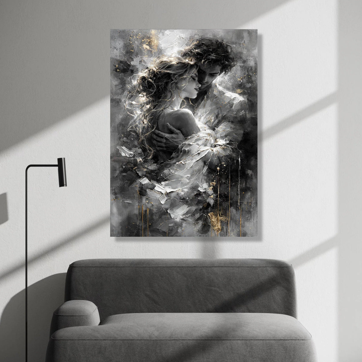 Romantic Embrace Canvas, Couple Love Wall Art, Intimate Portrait Canvas, Monochrome Home Decoration, Modern Romantic Canvas Canvas Print Art