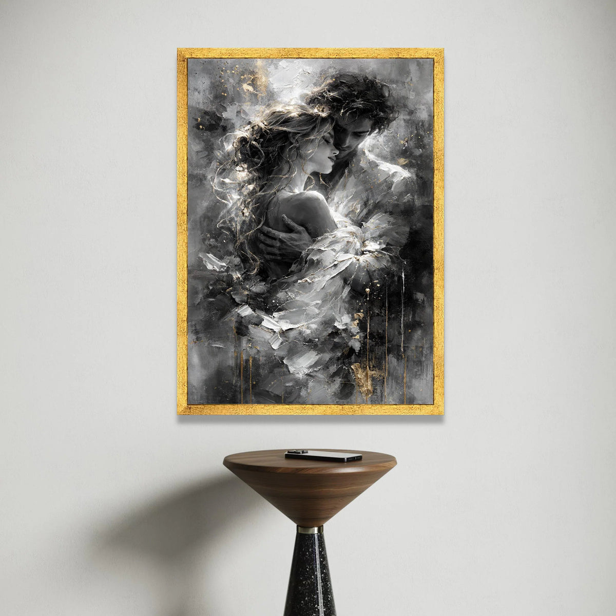 Romantic Embrace Canvas, Couple Love Wall Art, Intimate Portrait Canvas, Monochrome Home Decoration, Modern Romantic Canvas Canvas Print Art