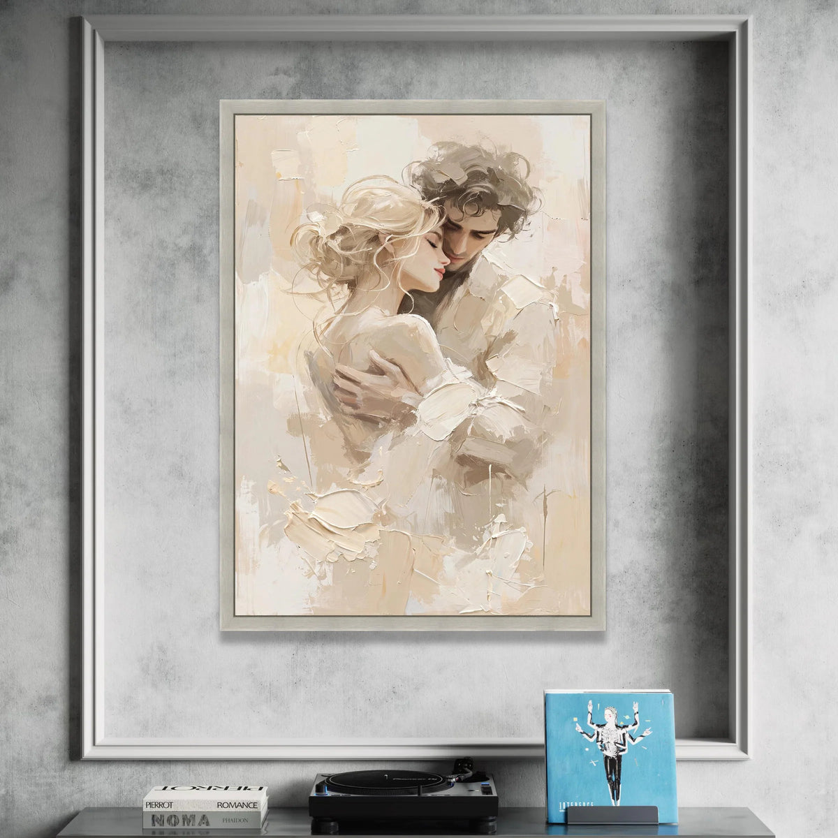 Romantic Embrace Couple Canvas, Intimate Love Portrait Wall Art, Soft Neutral Tones, Modern Relationship Artwork, Home Canvas Print Art
