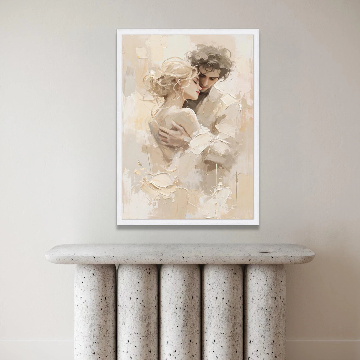 Romantic Embrace Couple Canvas, Intimate Love Portrait Wall Art, Soft Neutral Tones, Modern Relationship Artwork, Home Canvas Print Art