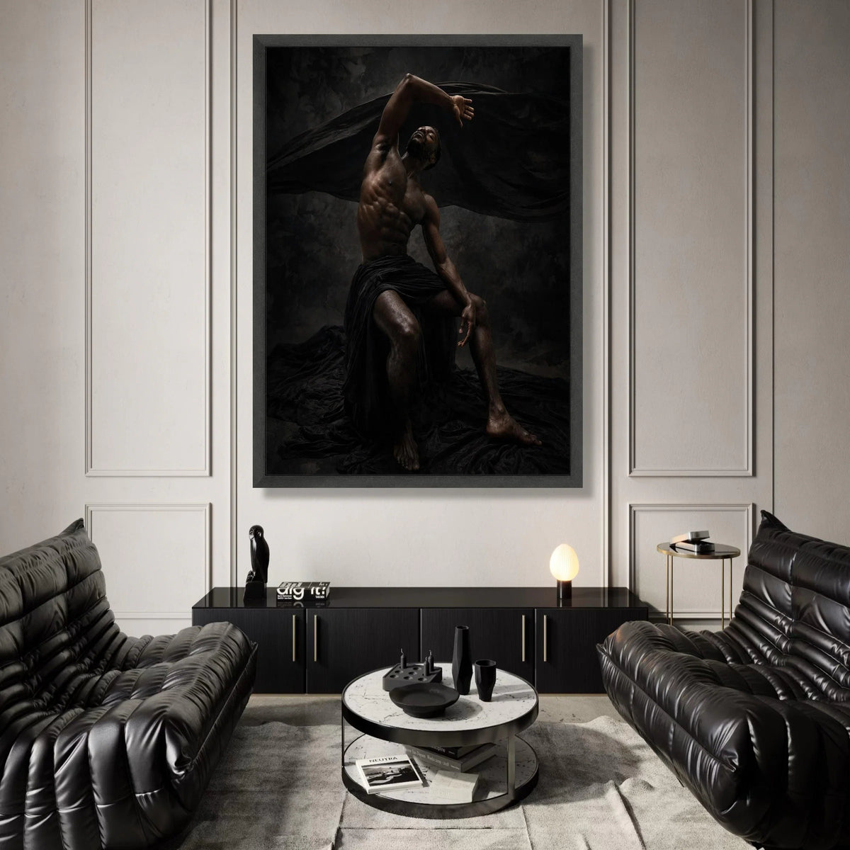 Powerful Male Dance Pose Canvas, Dramatic Dark Art, Expressive Body Movement, Muscular Form Wall Art, Modern Home Canvas Print Art