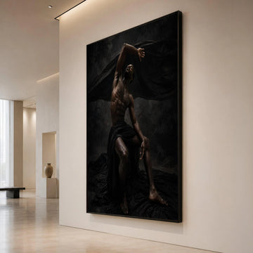 Powerful Male Dance Pose Canvas, Dramatic Dark Art, Expressive Body Movement, Muscular Form Wall Art, Modern Home Canvas Print Art