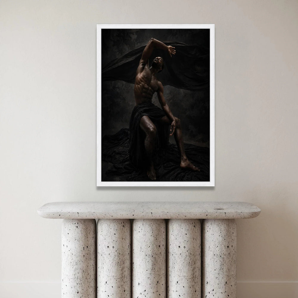 Powerful Male Dance Pose Canvas, Dramatic Dark Art, Expressive Body Movement, Muscular Form Wall Art, Modern Home Canvas Print Art