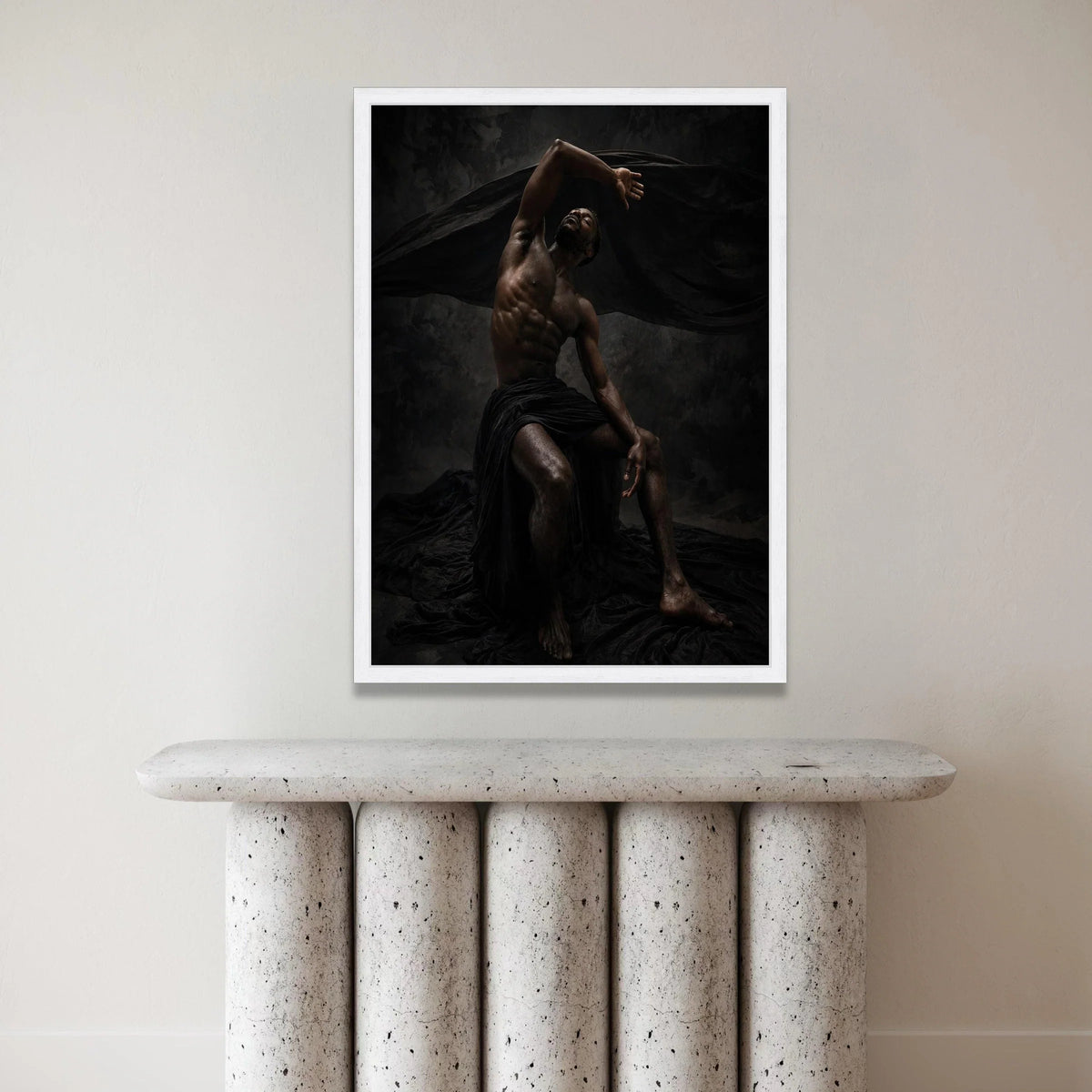 Powerful Male Dance Pose Canvas, Dramatic Dark Art, Expressive Body Movement, Muscular Form Wall Art, Modern Home Canvas Print Art