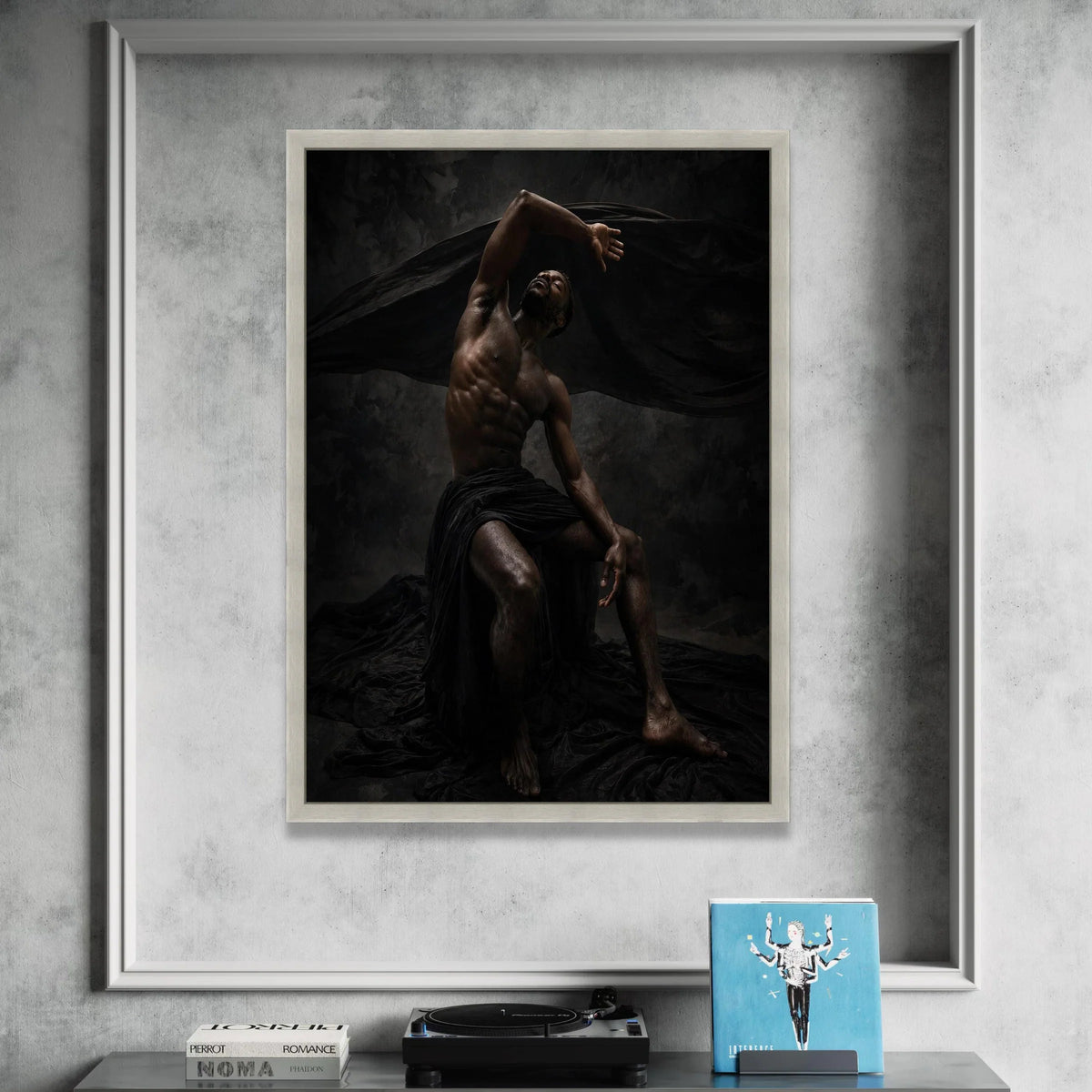 Powerful Male Dance Pose Canvas, Dramatic Dark Art, Expressive Body Movement, Muscular Form Wall Art, Modern Home Canvas Print Art