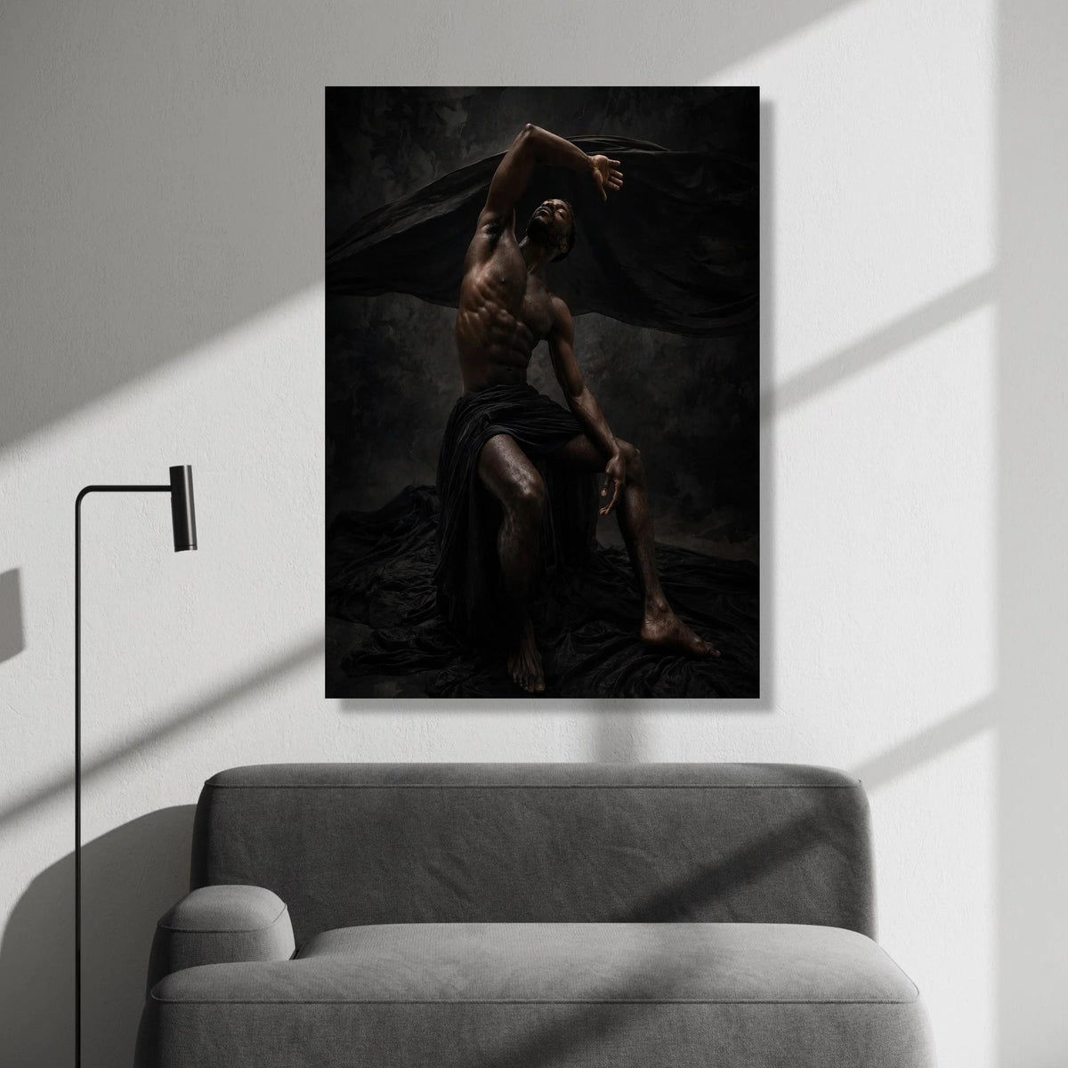 Powerful Male Dance Pose Canvas, Dramatic Dark Art, Expressive Body Movement, Muscular Form Wall Art, Modern Home Canvas Print Art
