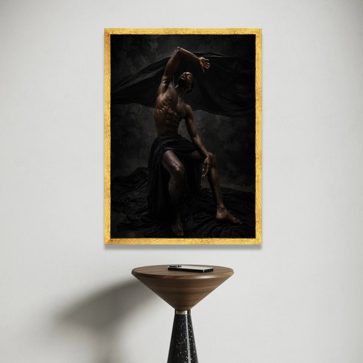 Powerful Male Dance Pose Canvas, Dramatic Dark Art, Expressive Body Movement, Muscular Form Wall Art, Modern Home Canvas Print Art