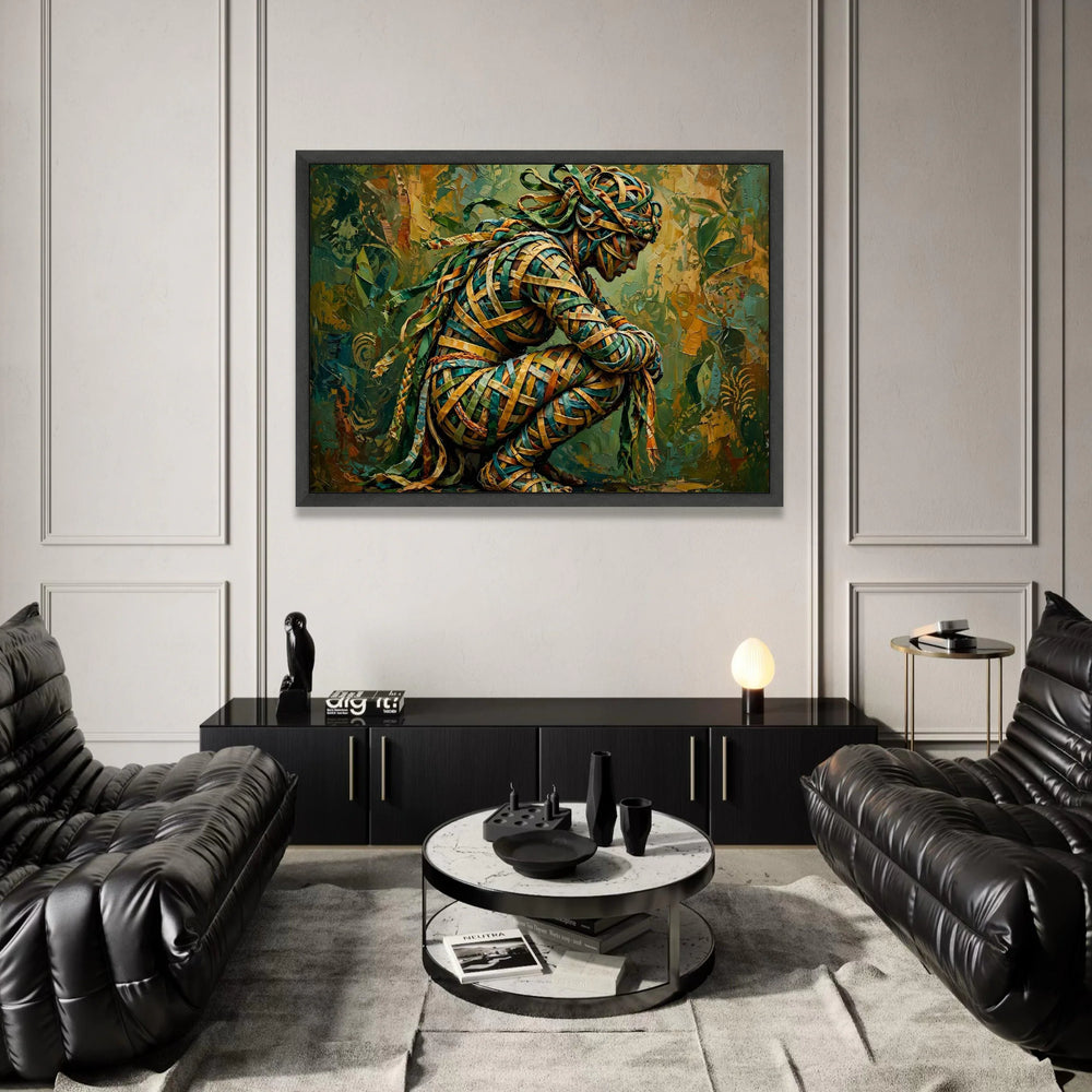 Abstract Warrior Woman Canvas, Colorful Ribbon Figure Art, Modern Tribal Design, Unique Female Portrait Canvas, Canvas Print Art