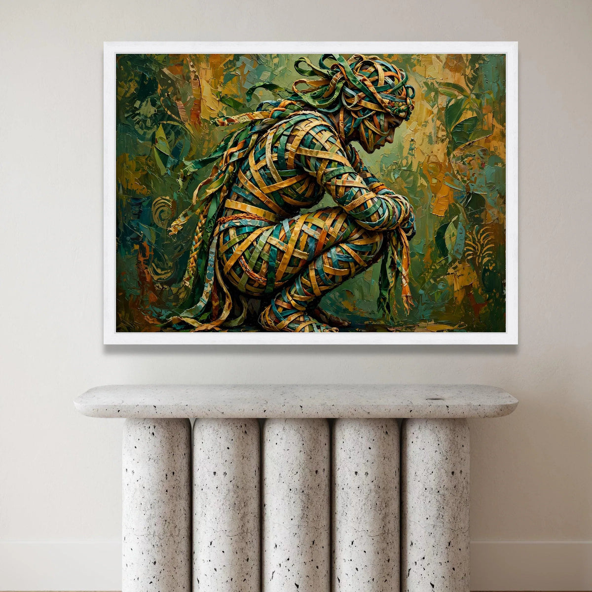 Abstract Warrior Woman Canvas, Colorful Ribbon Figure Art, Modern Tribal Design, Unique Female Portrait Canvas, Canvas Print Art