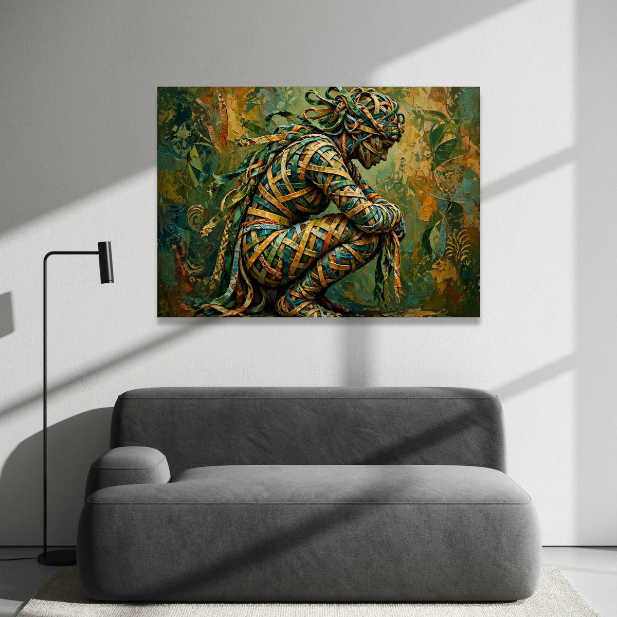 Abstract Warrior Woman Canvas, Colorful Ribbon Figure Art, Modern Tribal Design, Unique Female Portrait Canvas, Canvas Print Art