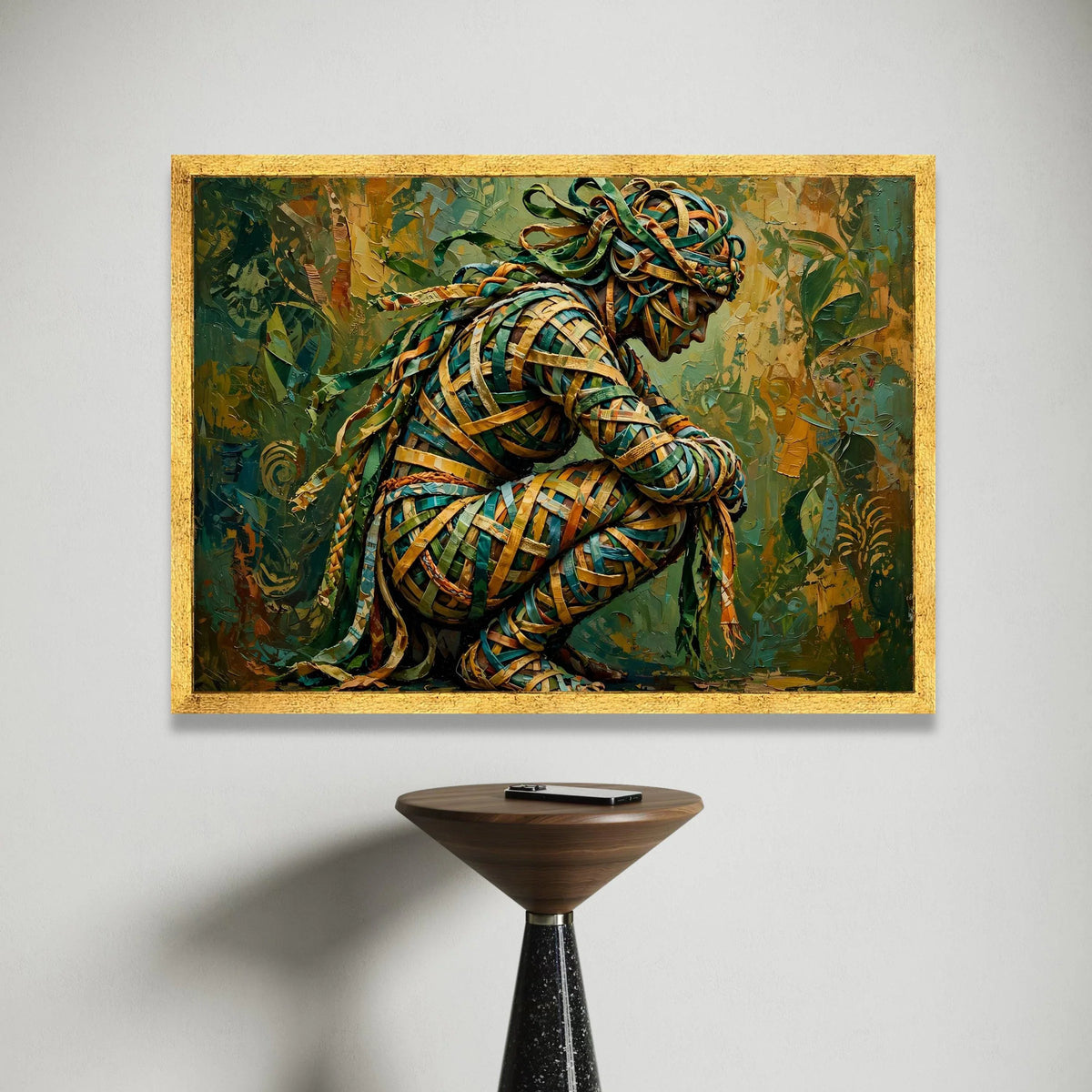 Abstract Warrior Woman Canvas, Colorful Ribbon Figure Art, Modern Tribal Design, Unique Female Portrait Canvas, Canvas Print Art