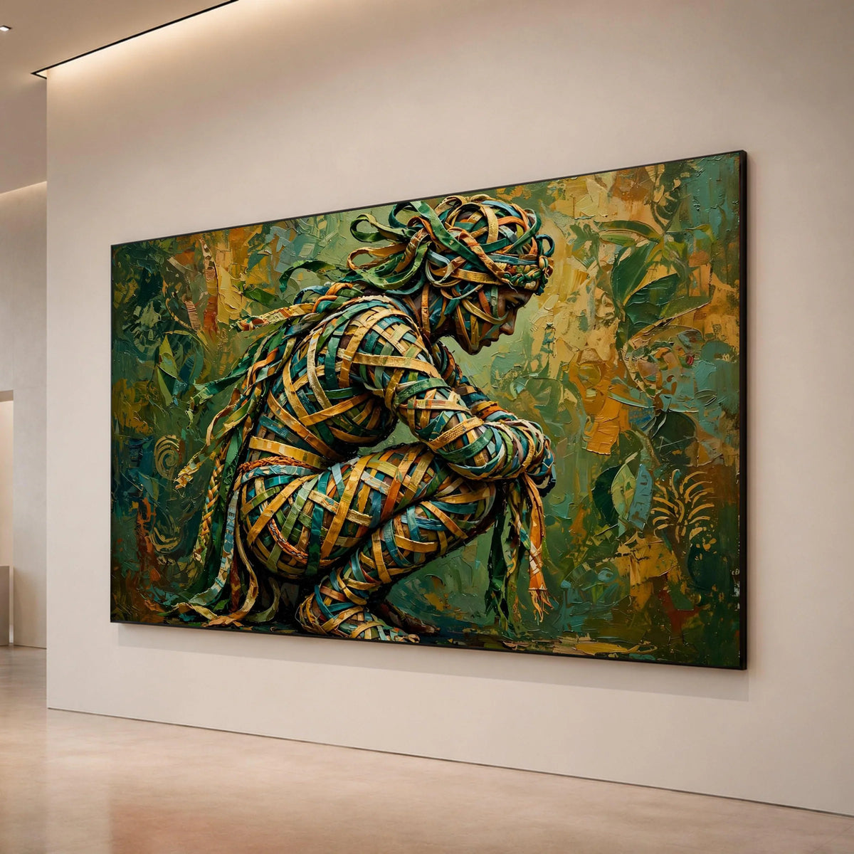 Abstract Warrior Woman Canvas, Colorful Ribbon Figure Art, Modern Tribal Design, Unique Female Portrait Canvas, Canvas Print Art