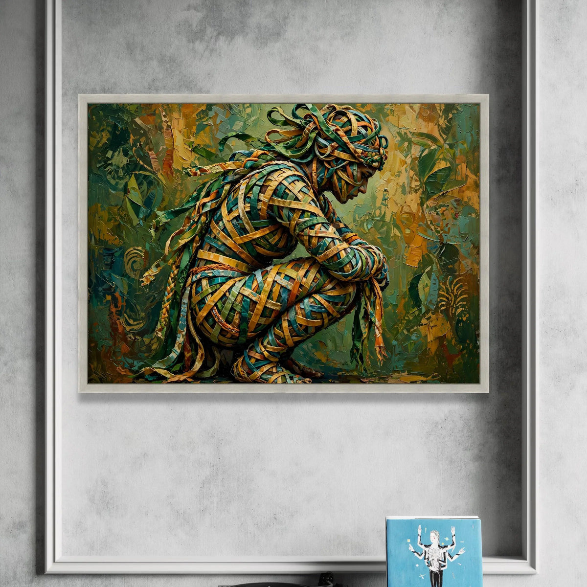 Abstract Warrior Woman Canvas, Colorful Ribbon Figure Art, Modern Tribal Design, Unique Female Portrait Canvas, Canvas Print Art