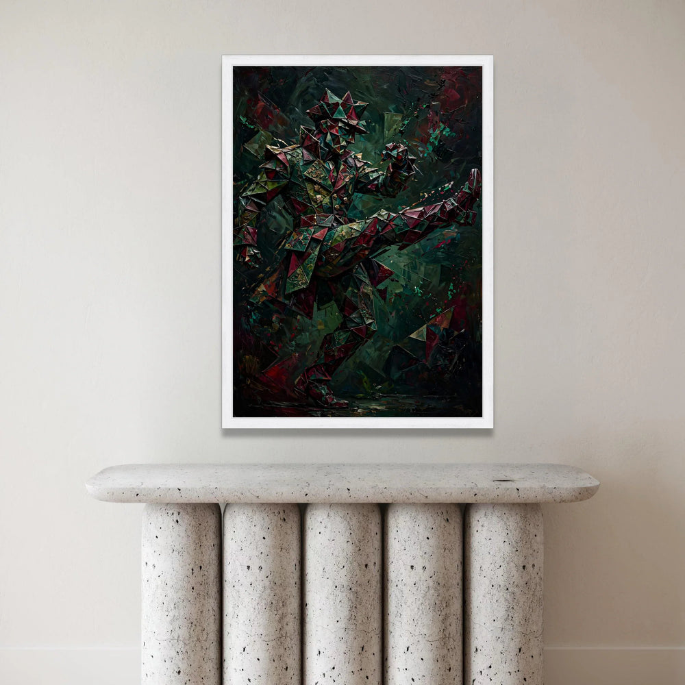 Abstract Geometric Soldier Canvas Wall Art, Modern Futuristic Figure Painting, Dark Toned Home Decor, Triangular Pattern Canvas Print Art
