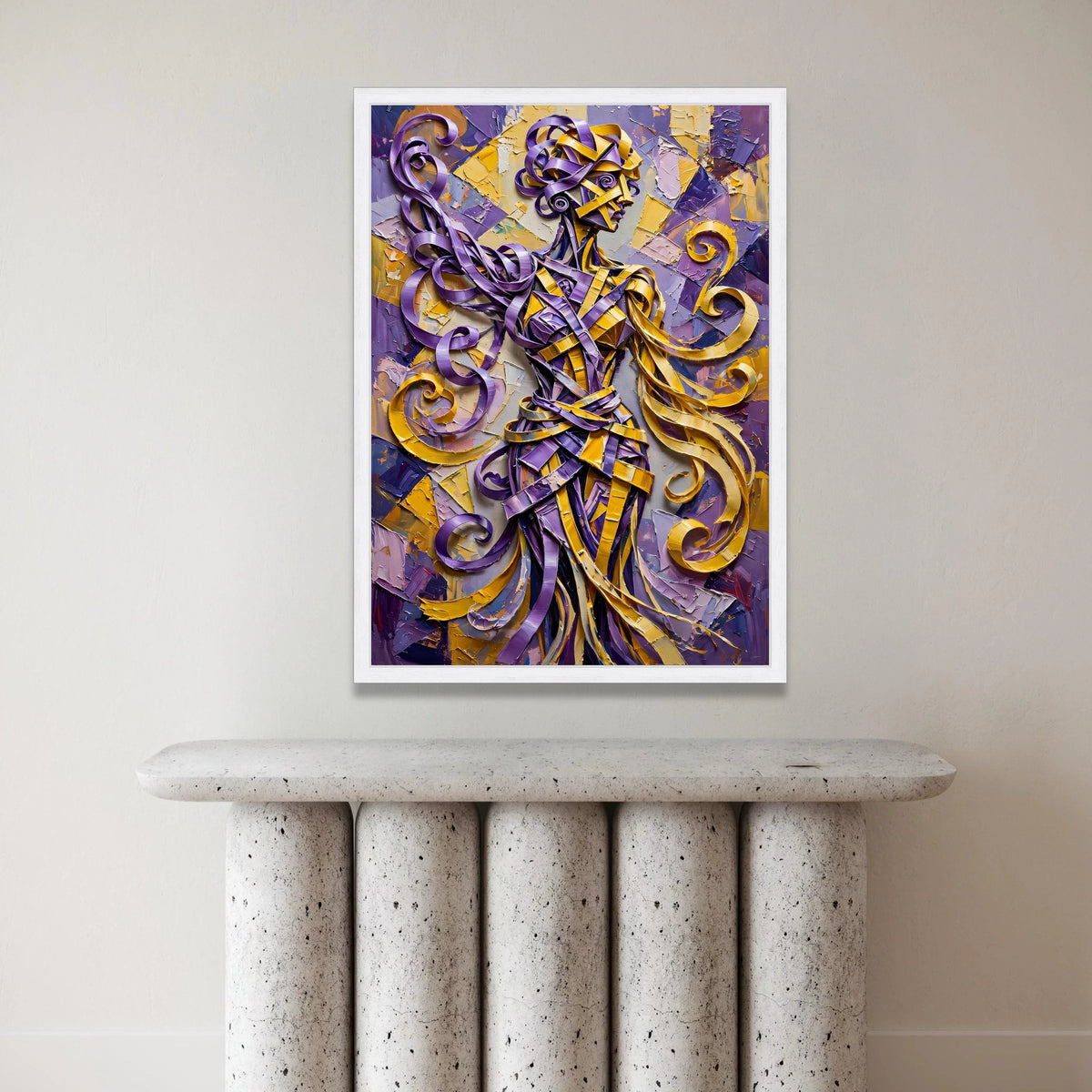 Abstract Ribbon Figure Canvas, Purple and Yellow Wall Art, Modern Human Silhouette Painting, Contemporary Canvas Decoration Canvas Print Art