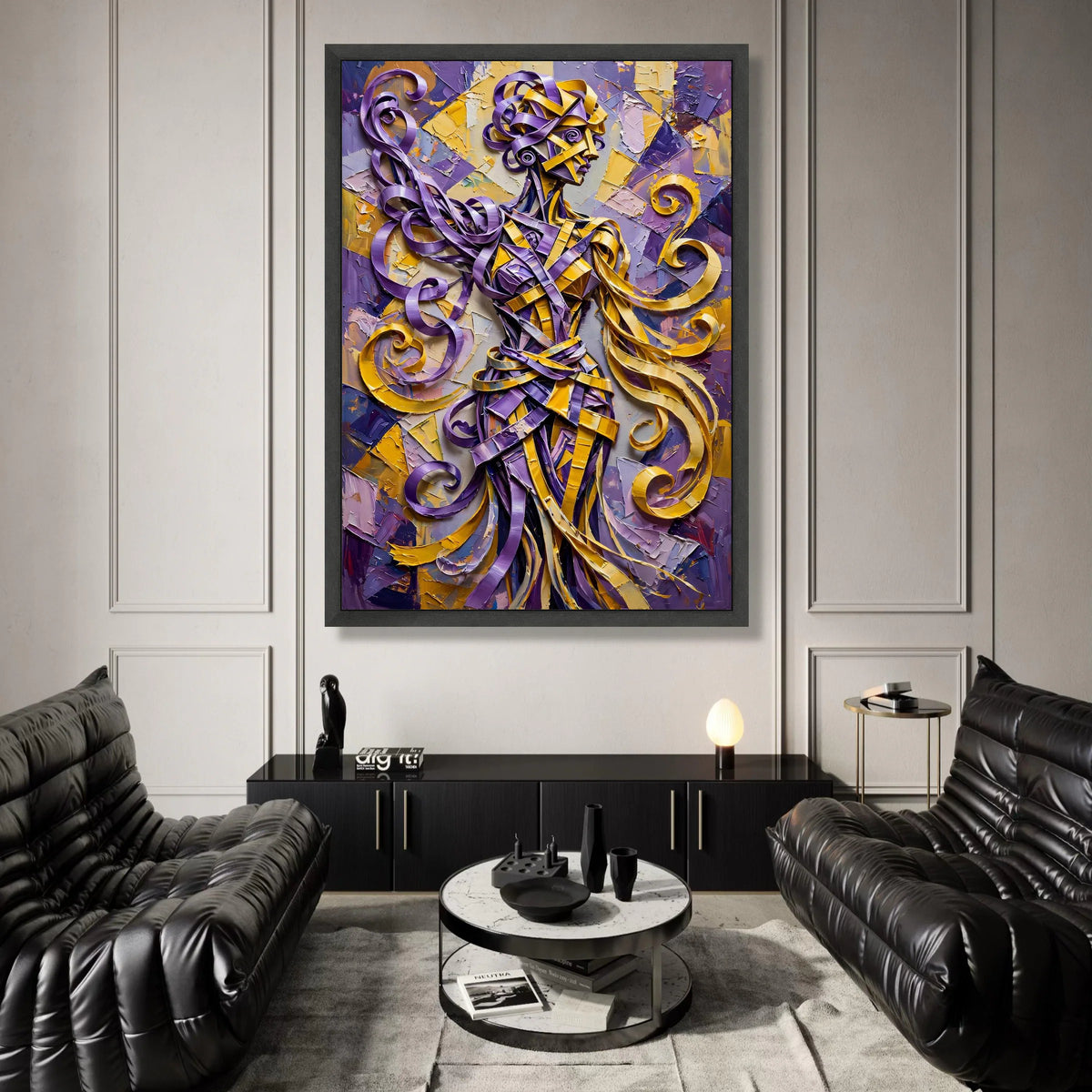 Abstract Ribbon Figure Canvas, Purple and Yellow Wall Art, Modern Human Silhouette Painting, Contemporary Canvas Decoration Canvas Print Art