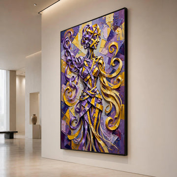 Abstract Ribbon Figure Canvas, Purple and Yellow Wall Art, Modern Human Silhouette Painting, Contemporary Canvas Decoration Canvas Print Art