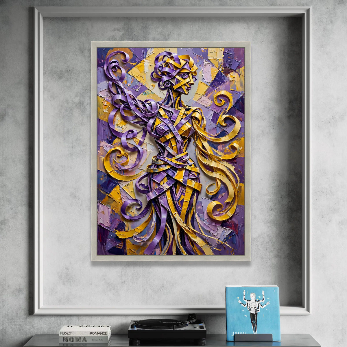 Abstract Ribbon Figure Canvas, Purple and Yellow Wall Art, Modern Human Silhouette Painting, Contemporary Canvas Decoration Canvas Print Art