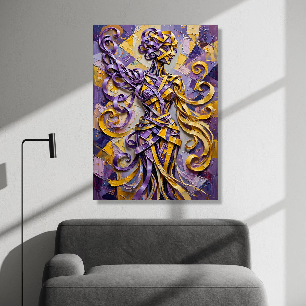 Abstract Ribbon Figure Canvas, Purple and Yellow Wall Art, Modern Human Silhouette Painting, Contemporary Canvas Decoration Canvas Print Art